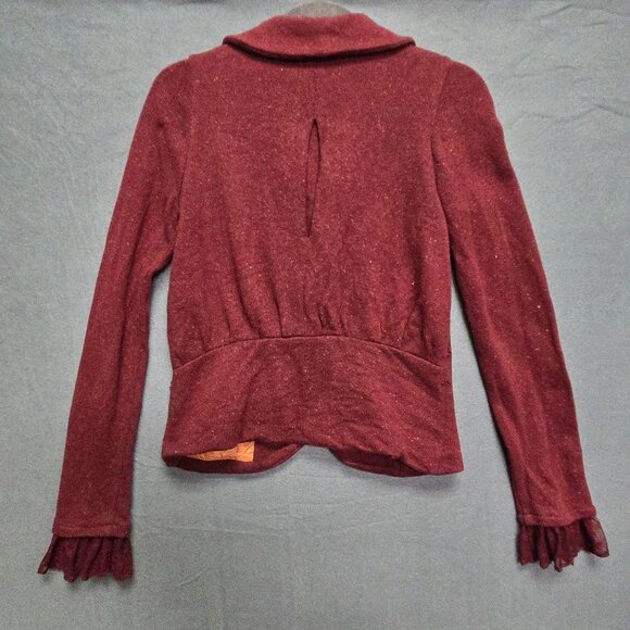 Vintage Style Y2K Preppy Academia Burgundy Cardigan Jacket Lace Cuffs & Button F - Picture 4 of 10